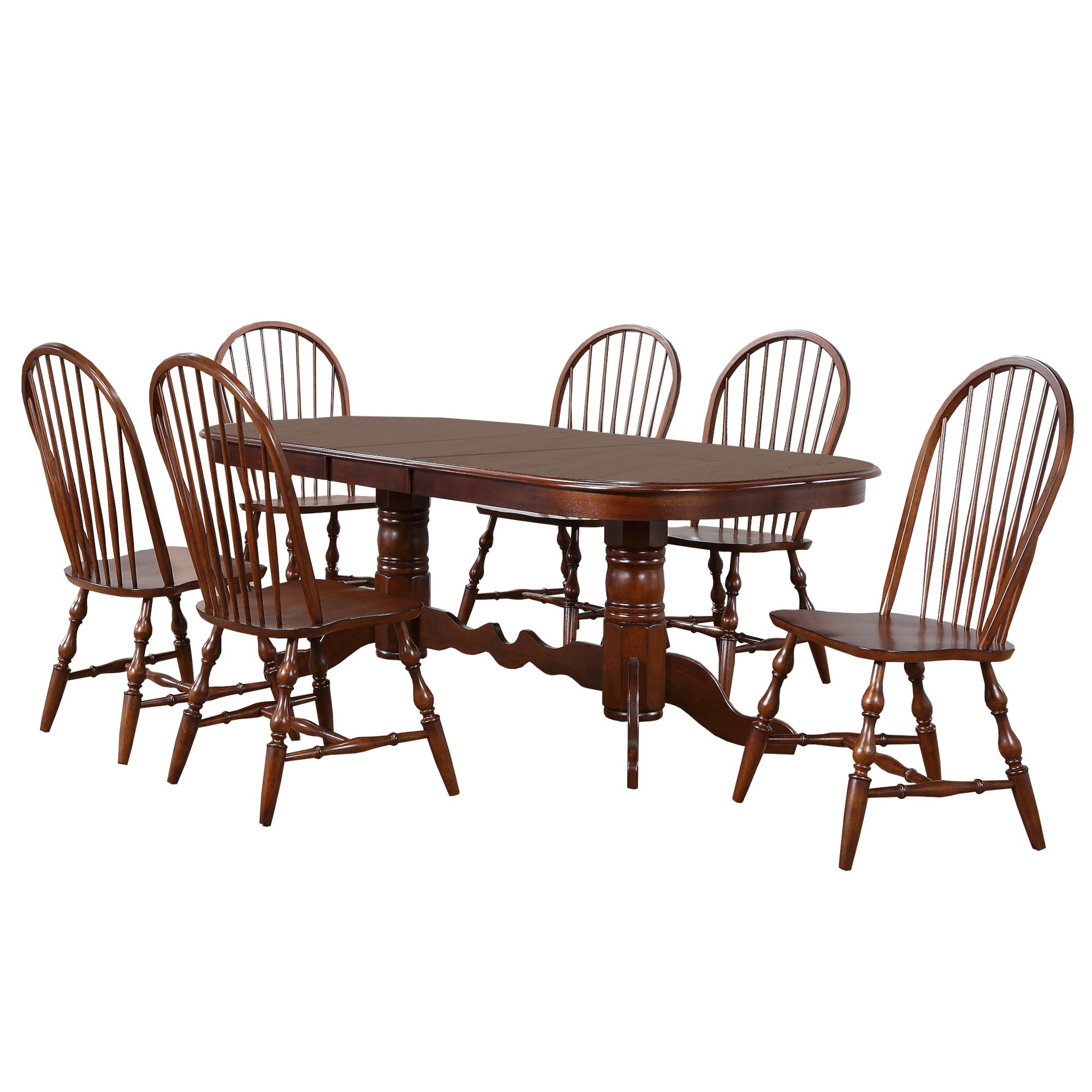 Sunset Trading Andrews 7 Piece 96 Oval Double Pedestal Extendable Dining Set| Butterfly Leaf Table | Chestnut Brown | Seats 10