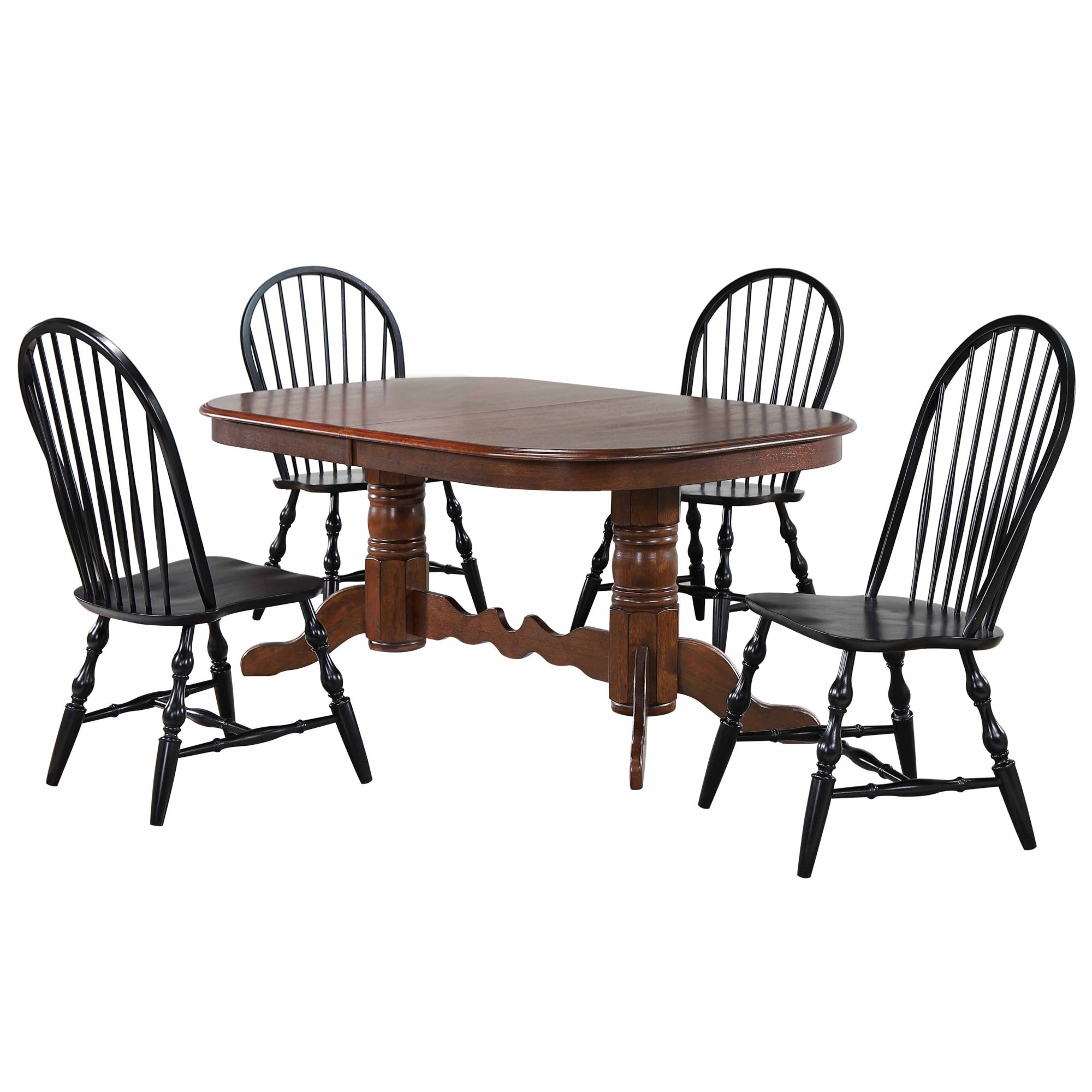 Sunset Trading Andrews 5 Piece 96 Oval Double Pedestal Butterfly Extendable Dining Set | Chestnut Brown Table | Antique Black