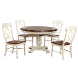 Sunset Trading Andrews 5 Piece 48 Round Or 66 Oval Extendable Dining Set| Butterfly Leaf Table | Antique White And Chestnut