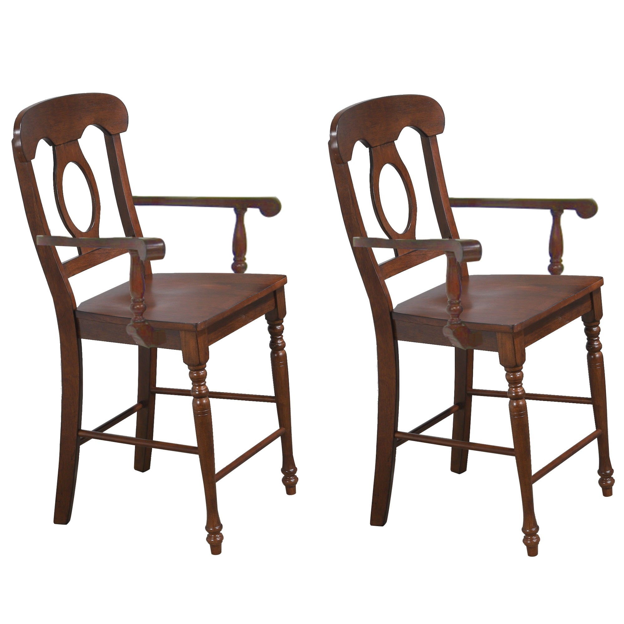 Sunset Trading Andrews Napoleon Barstool With Arms | Chestnut Brown | Counter Height Stool| Set Of 2