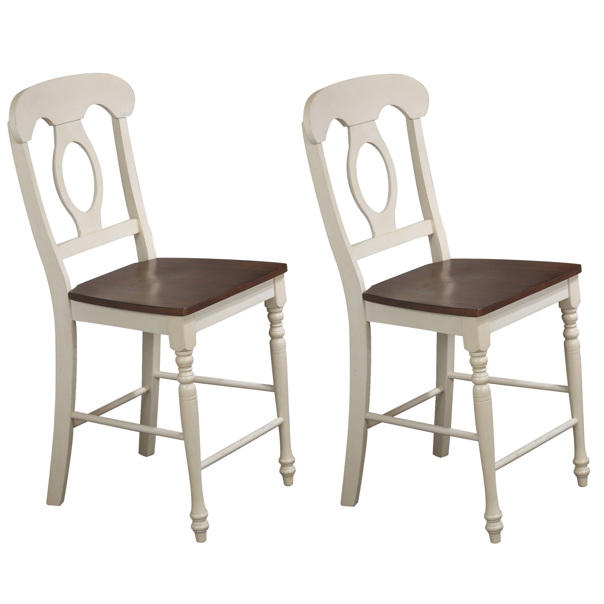 Sunset Trading Andrews Napoleon Barstool | Antique White And Chestnut Brown | Set Of 2