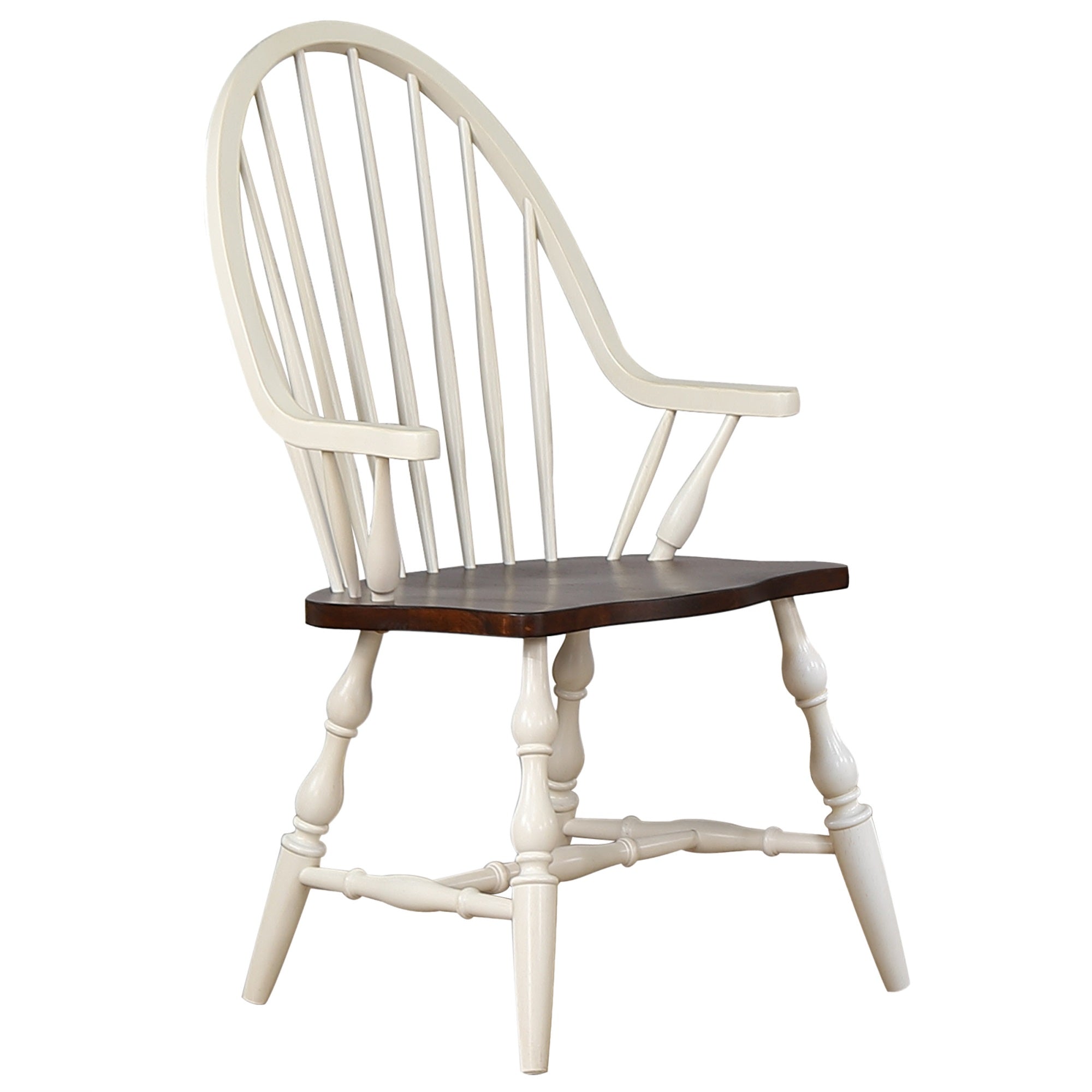 Sunset Trading Andrews Windsor Dining Chair With Arms | Antique White And Chestnut Brown