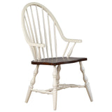Sunset Trading Andrews Windsor Dining Chair With Arms | Antique White And Chestnut Brown