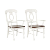 Sunset Trading Andrews Napoleon Dining Chair With Arms | Antique White With Chestnut Brown Seat | Set Of 2