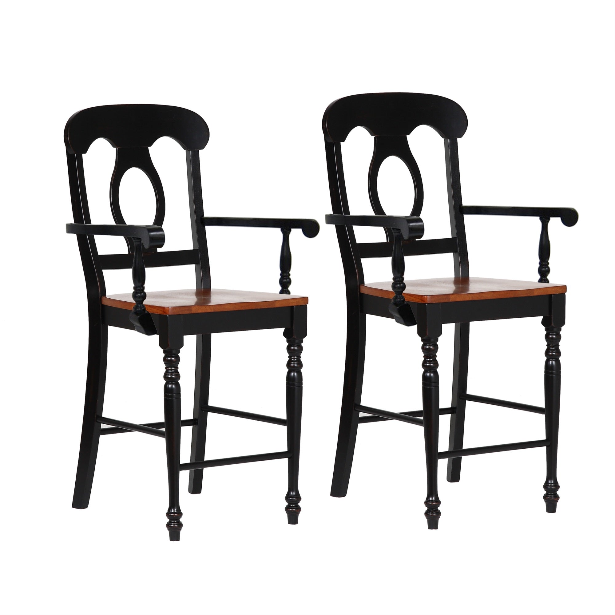 Sunset Trading Black Cherry Selections Napoleon Barstool With Arms | Antique Black And Cherry | Counter Height Stool| Set Of 2