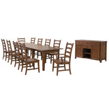 Sunset Trading Simply Brook 12 Piece 134 Rectangular Extendable Table Dining Set | Sideboard| Amish Brown | Seats 12