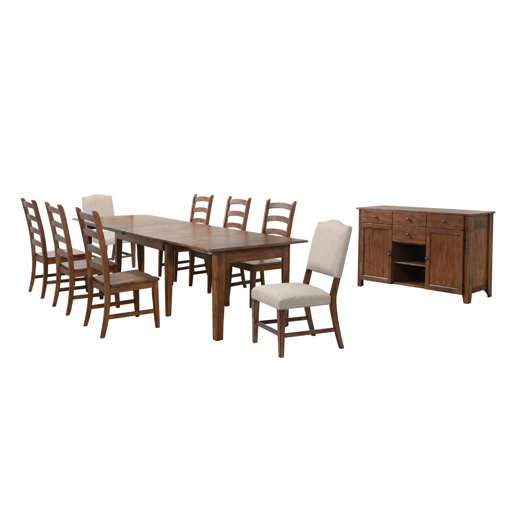 Sunset Trading Simply Brook 10 Piece 134 Rectangular Extendable Dining Set | 4 Size Table | Upholstered Chair | Sideboard Buff