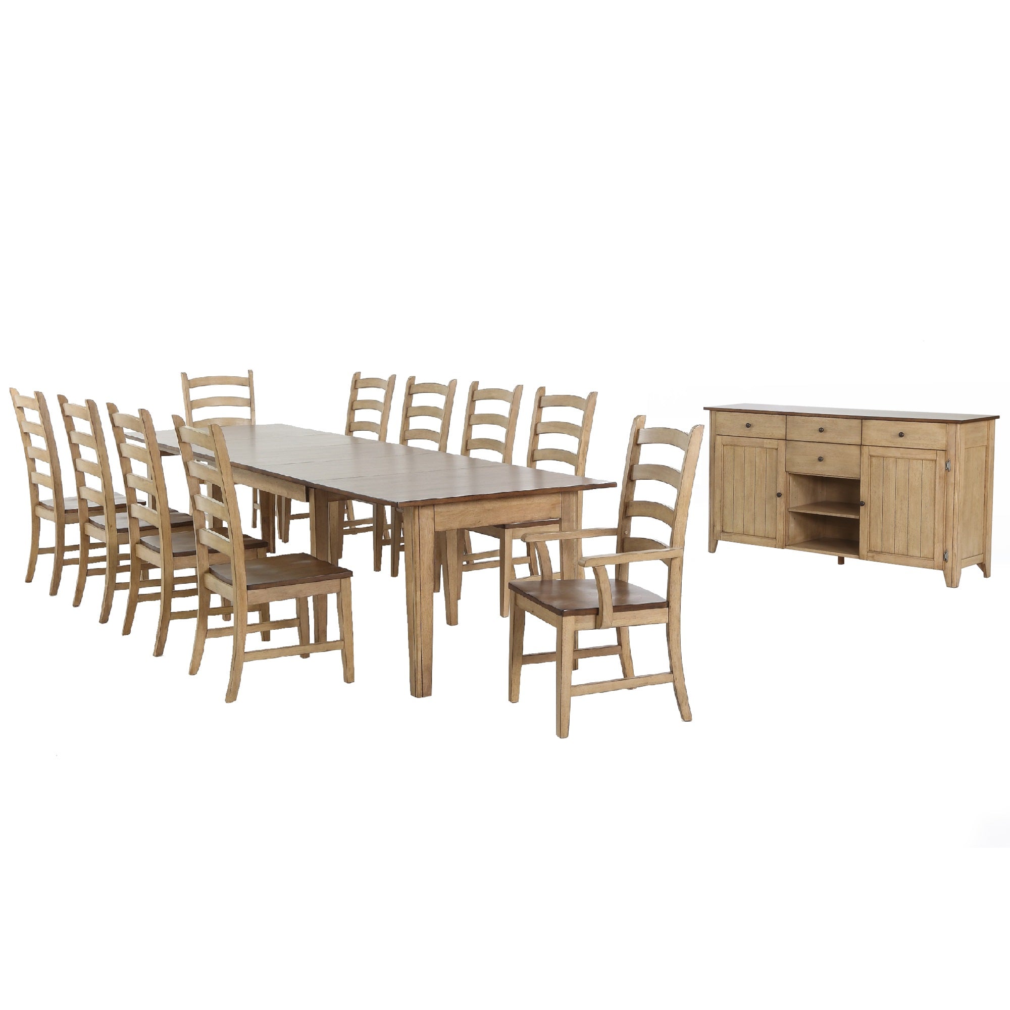 Sunset Trading Brook 12 Piece 134 Rectangular Extendable Dining Set | Sideboard | Seats 12
