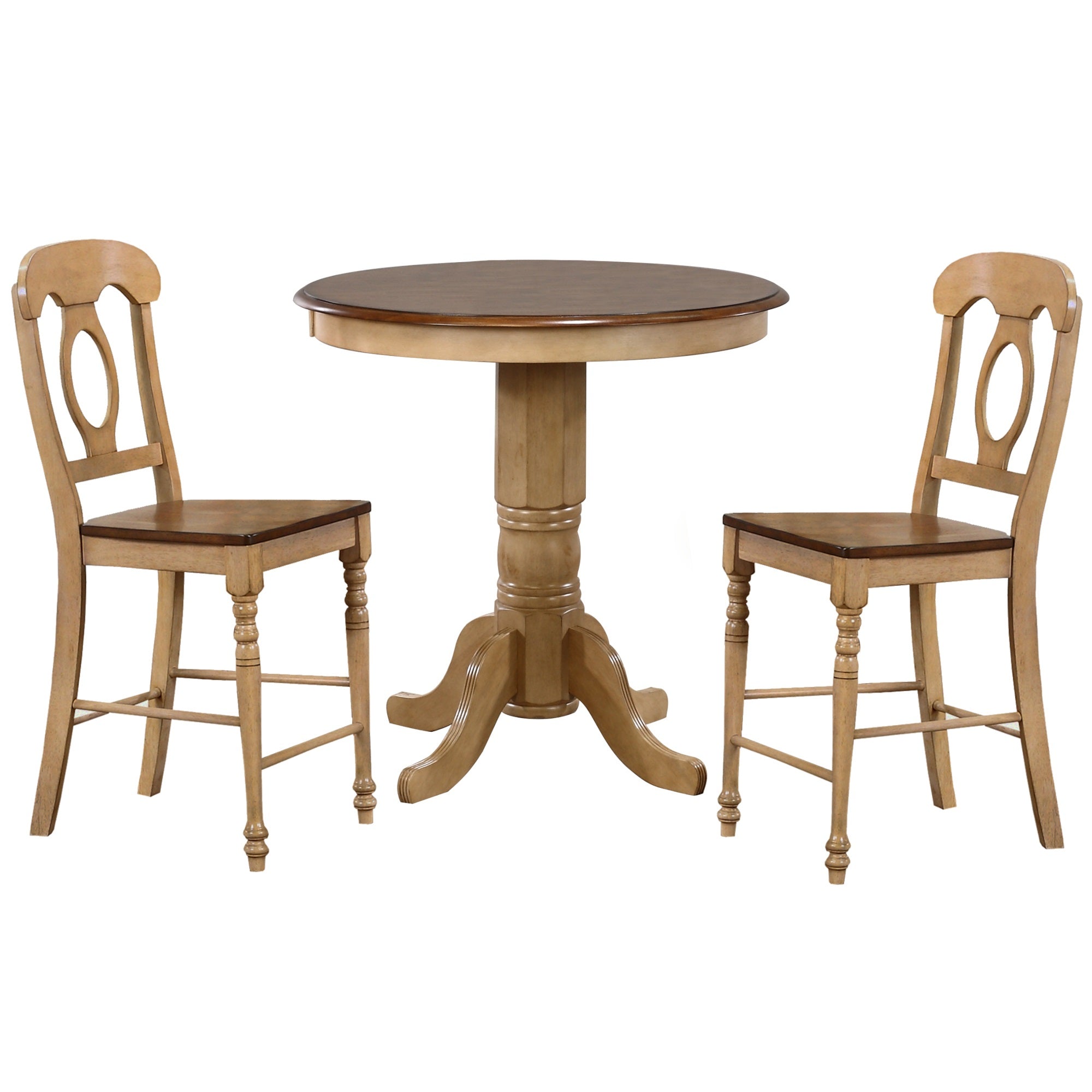 Sunset Trading Brook 3 Piece 36 Round Pub Table Set With Napoleon Stools | Counter Height Dining | Seats 4
