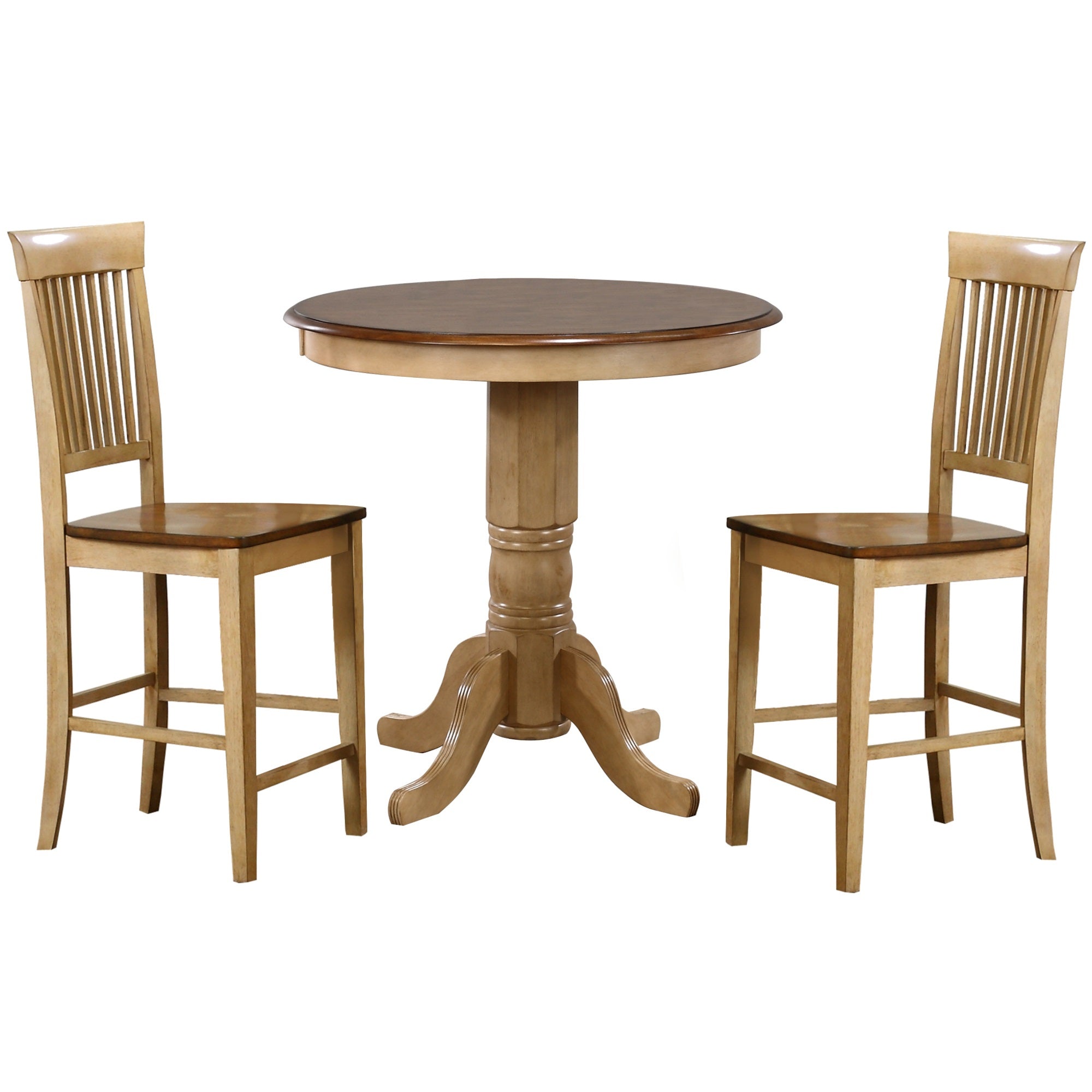 Sunset Trading Brook 3 Piece 36 Round Pub Table Set With Fancy Slat Stools | Counter Height Dining | Seats 4