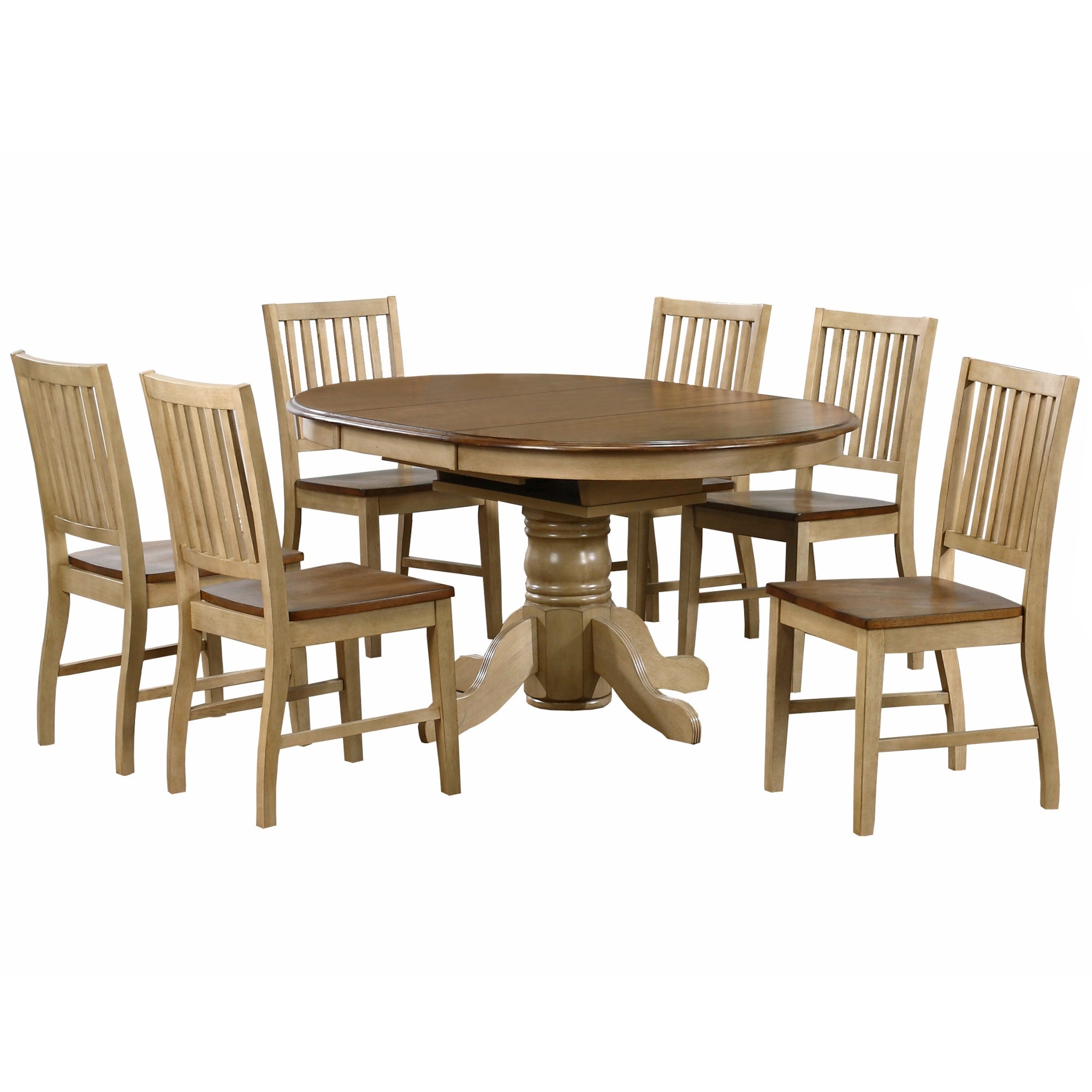 Sunset Trading Brook 7 Piece 42 Round Or 60 Oval Extendable Dining Set | Butterfly Leaf Table | Slat Back Chairs | Seats 6