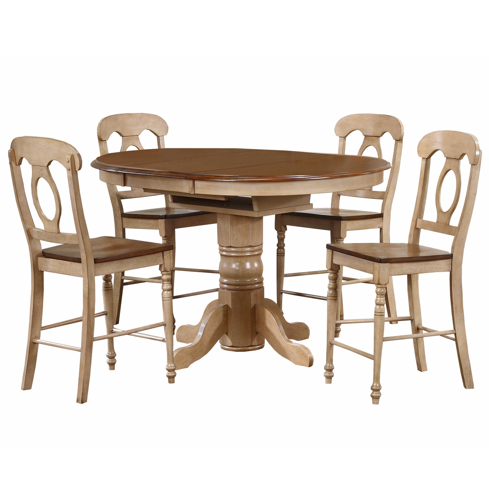 Sunset Trading Brook 5 Piece 42 Round Or 60 Oval Extendable Dining Set | Butterfly Leaf Counter Height Table | Napoleon Stoo