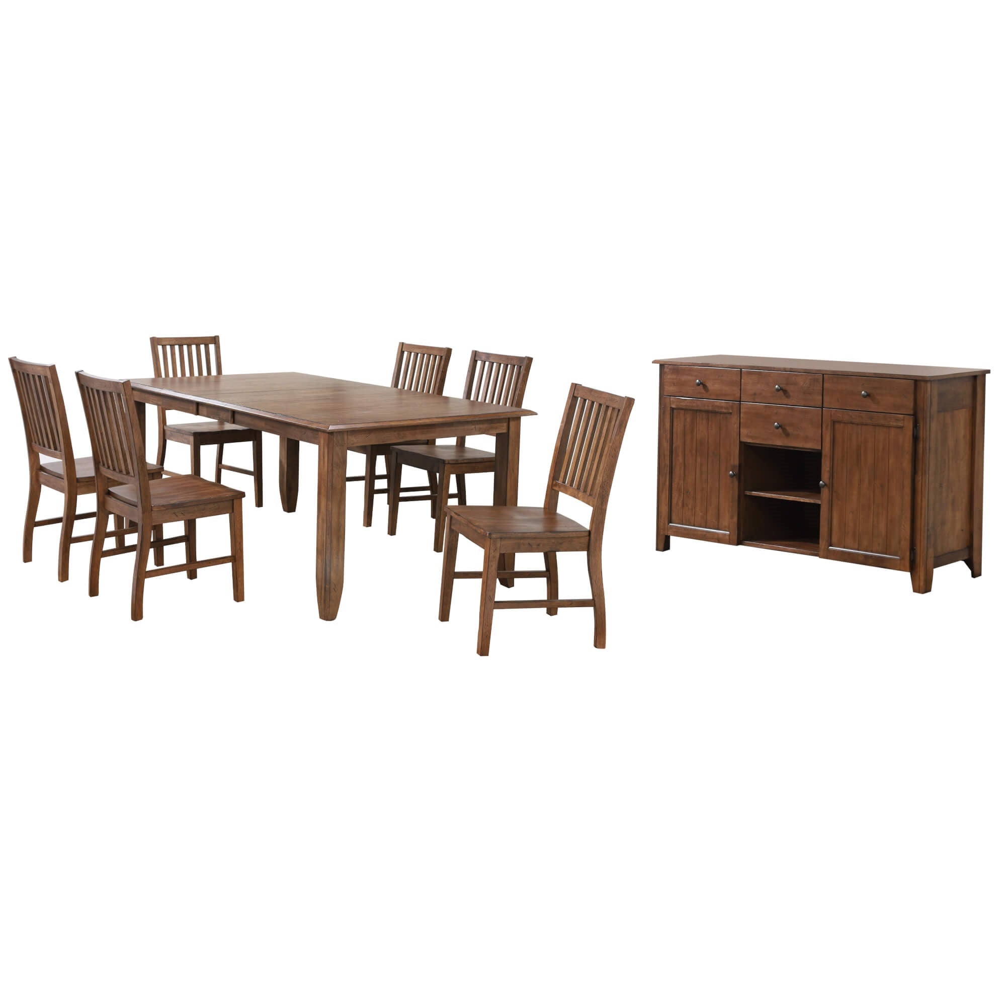 Sunset Trading Simply Brook 8 Piece 72 Rectangular Extendable Table Dining Set | Sideboard | Amish Brown | Seats 8