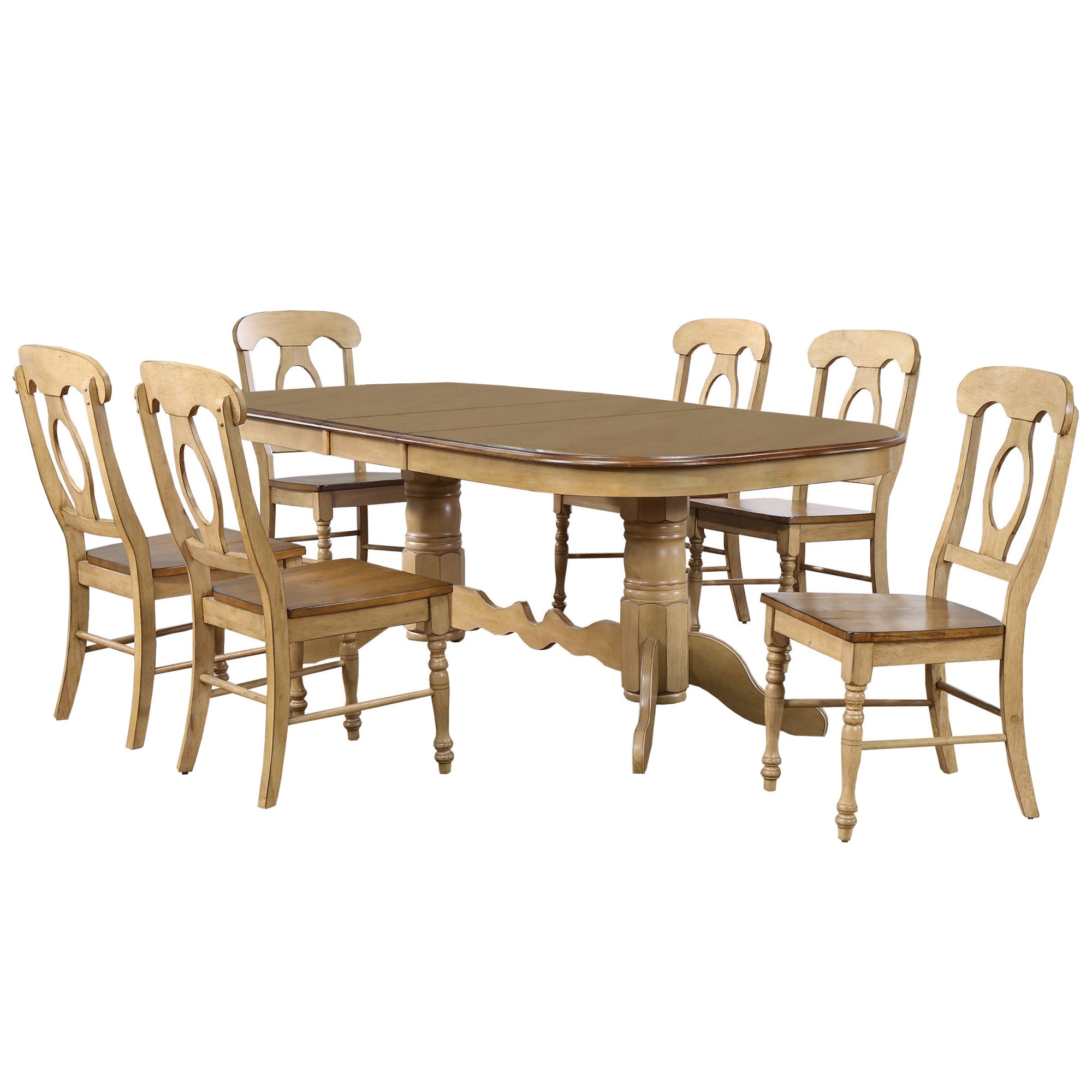 Sunset Trading Brook 7 Piece 96 Oval Extendable Dining Set With Napoleon Chairs | Double Pedestal Table | Seats 10