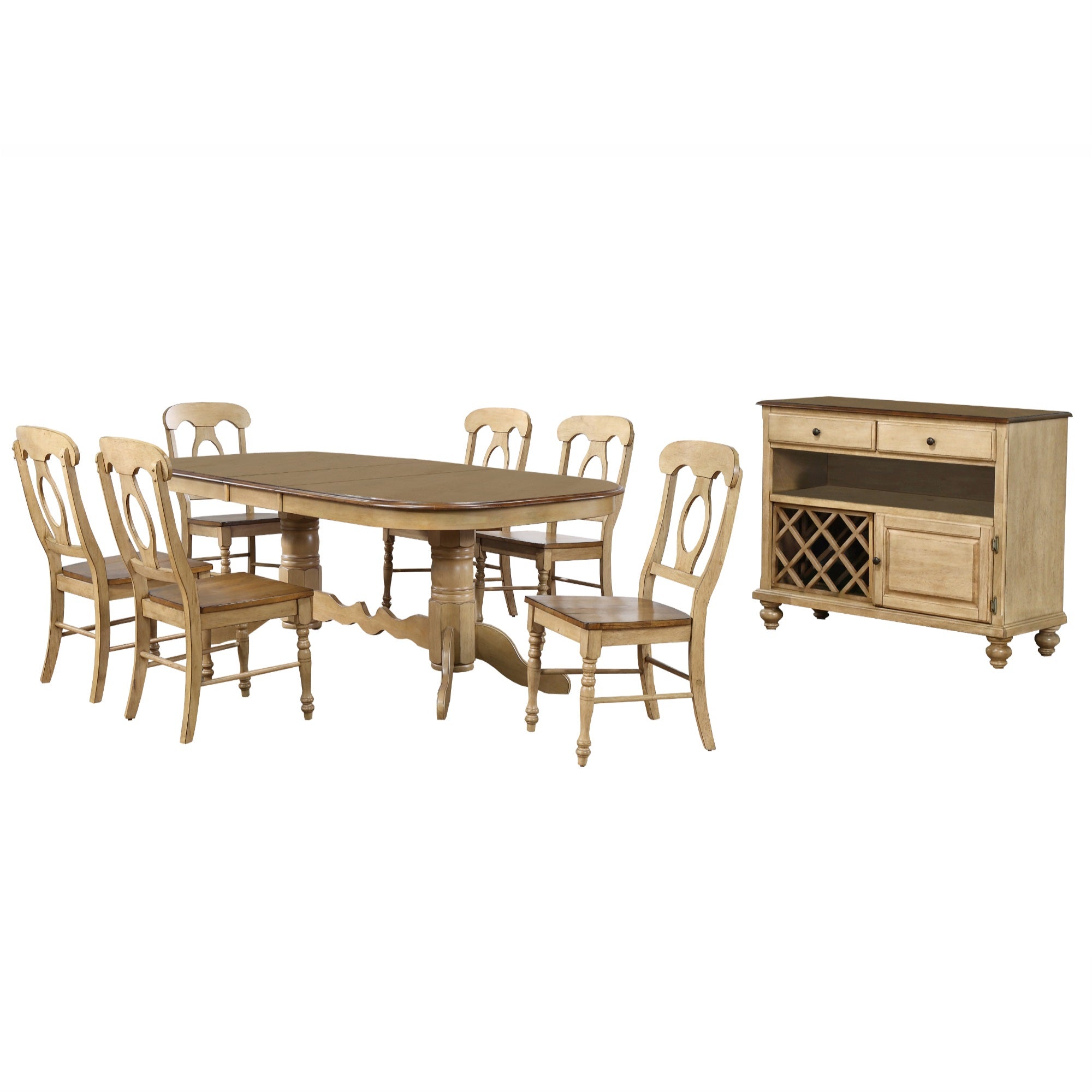 Sunset Trading Brook 8 Piece 96 Oval Extendable Dining Set With Napoleon Chairs | Double Pedestal Table | Server | Seats 10