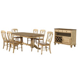 Sunset Trading Brook 8 Piece 96 Oval Extendable Dining Set With Napoleon Chairs | Double Pedestal Table | Server | Seats 10