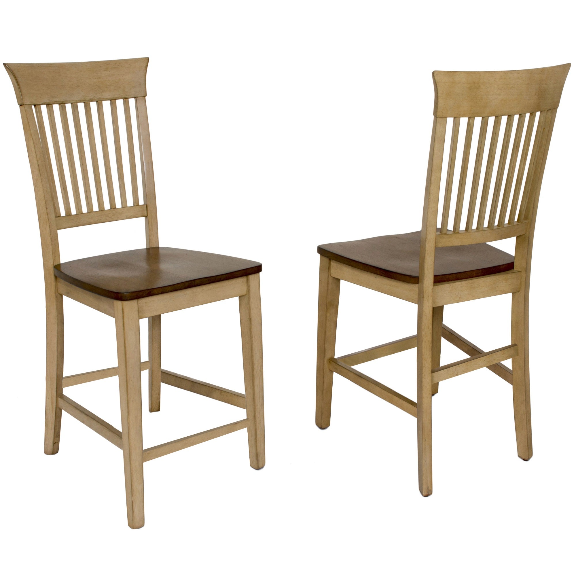 Sunset Trading Brook Fancy Slat Barstool | Two Tone Light Brown Wood | Counter Height Stool | Set Of 2