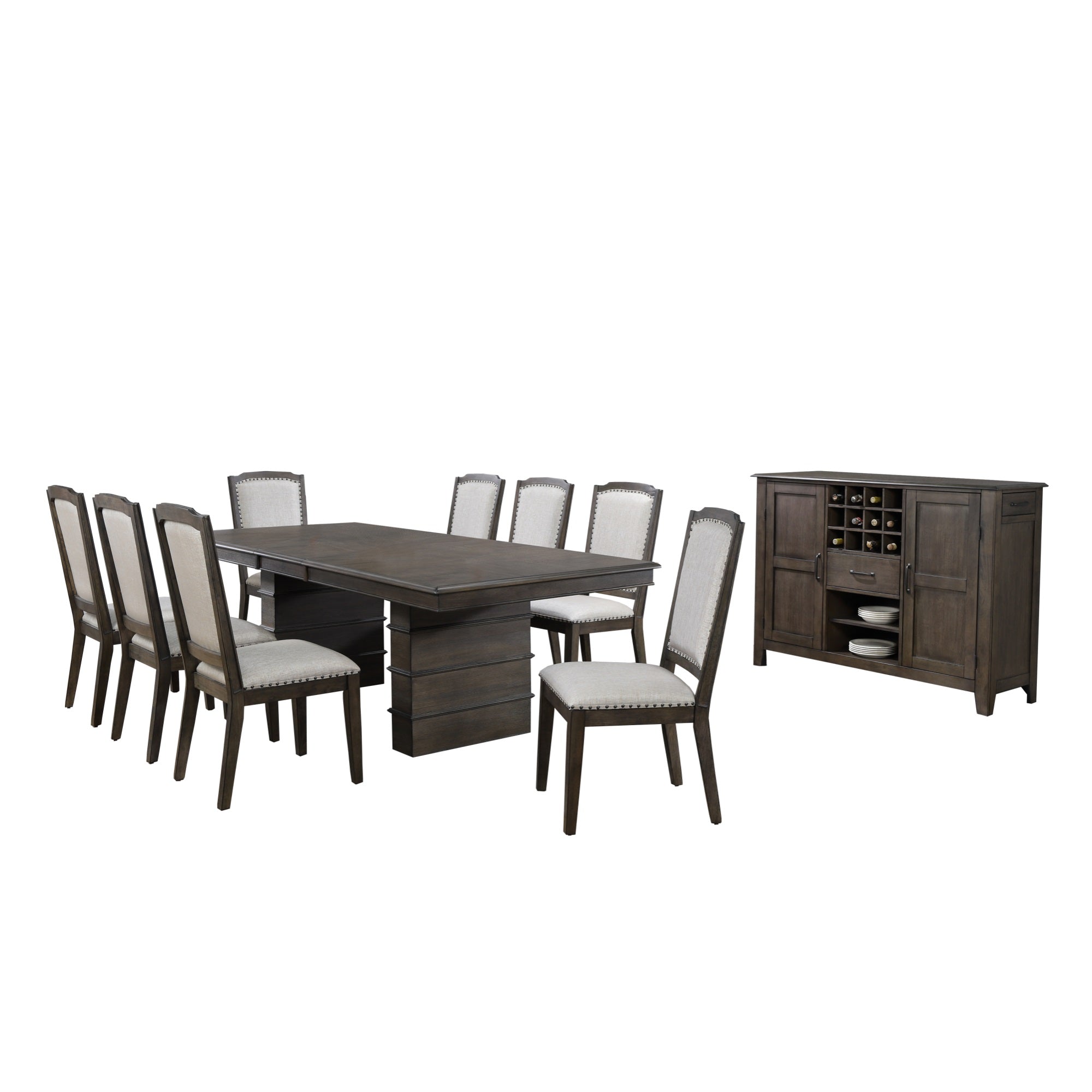 Sunset Trading Cali 10 Piece 96 Rectangular Extendable Dining Table Set With Server | Brown Solid Wood | Seats 8