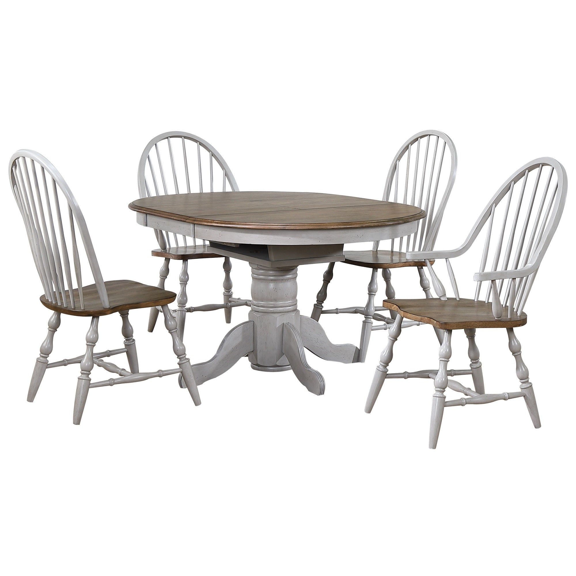 Sunset Trading Country Grove 42 Round To 60 Oval Extendable Dining Table Set | 2 Arm Chairs | Distressed Gray And Brown Wood