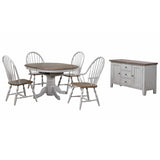 Sunset Trading Country Grove 42 Round To 60 Oval Extendable Dining Table Set | 2 Arm Chairs | Buffet | Distressed Gray And B