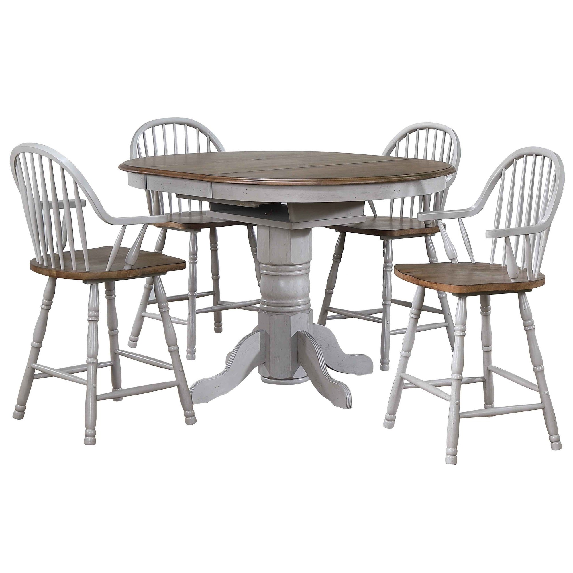 Sunset Trading Country Grove 5 Piece 42 Round To 60 Oval Extendable Pub Table Set | 4 Barstools With Arms | Counter Height D