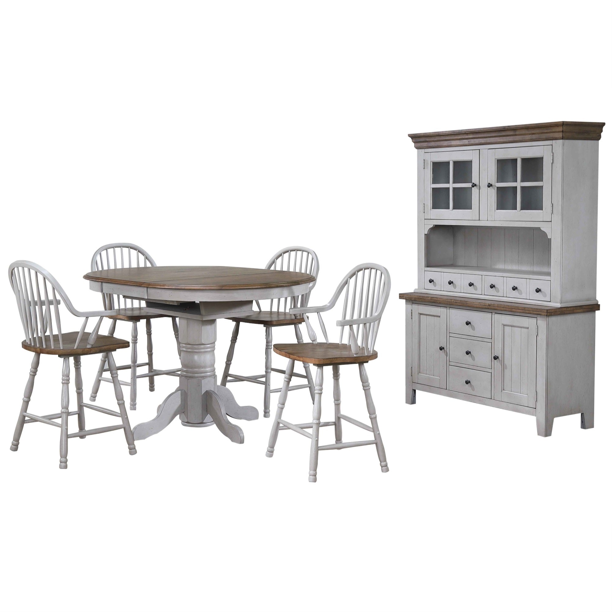 Sunset Trading Country Grove 6 Piece 42 Round To 60 Oval Extendable Pub Table Set | 4 Barstools With Arms | Counter Height D