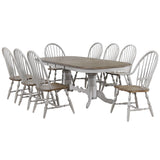 Sunset Trading Country Grove 9 Piece 96 Oval Double Pedestal Extendable Dining Table Set | 2 Arm Chairs | Distressed Gray And
