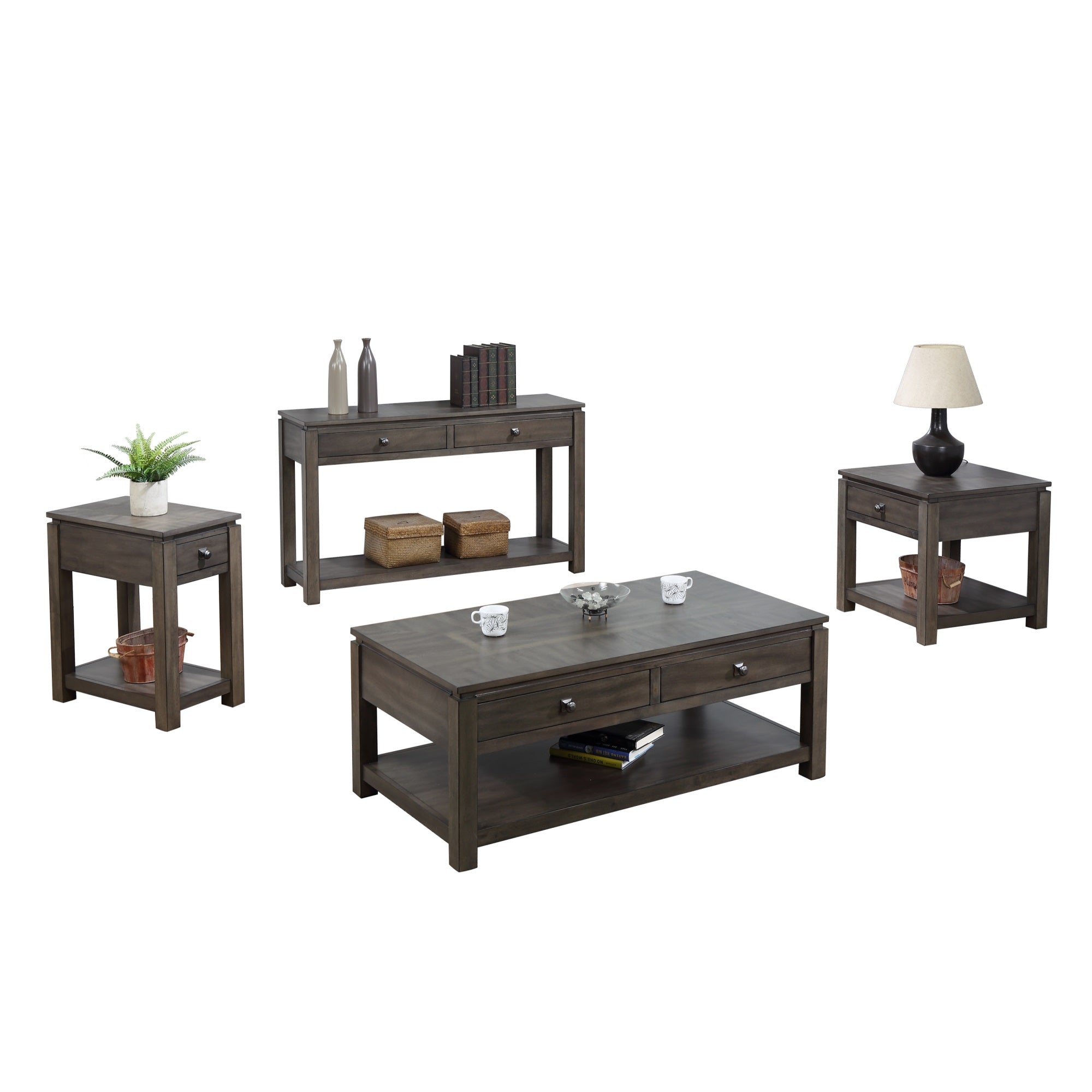 Sunset Tradingshades Of Gray Coffee | Console And End Table Set With Drawers And Shelves