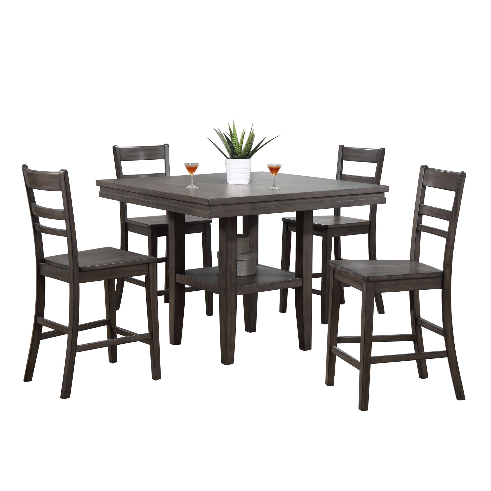 Sunset Trading Shades Of Gray 5 Piece 45 Square Pub Set | Table With Storage Shelf | Counter Height Dining | Seats 6
