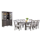 Sunset Trading Shades Of Gray 11 Piece 82 Rectangular Extendable Dining Set | Lighted China Cabinet | Seats 8
