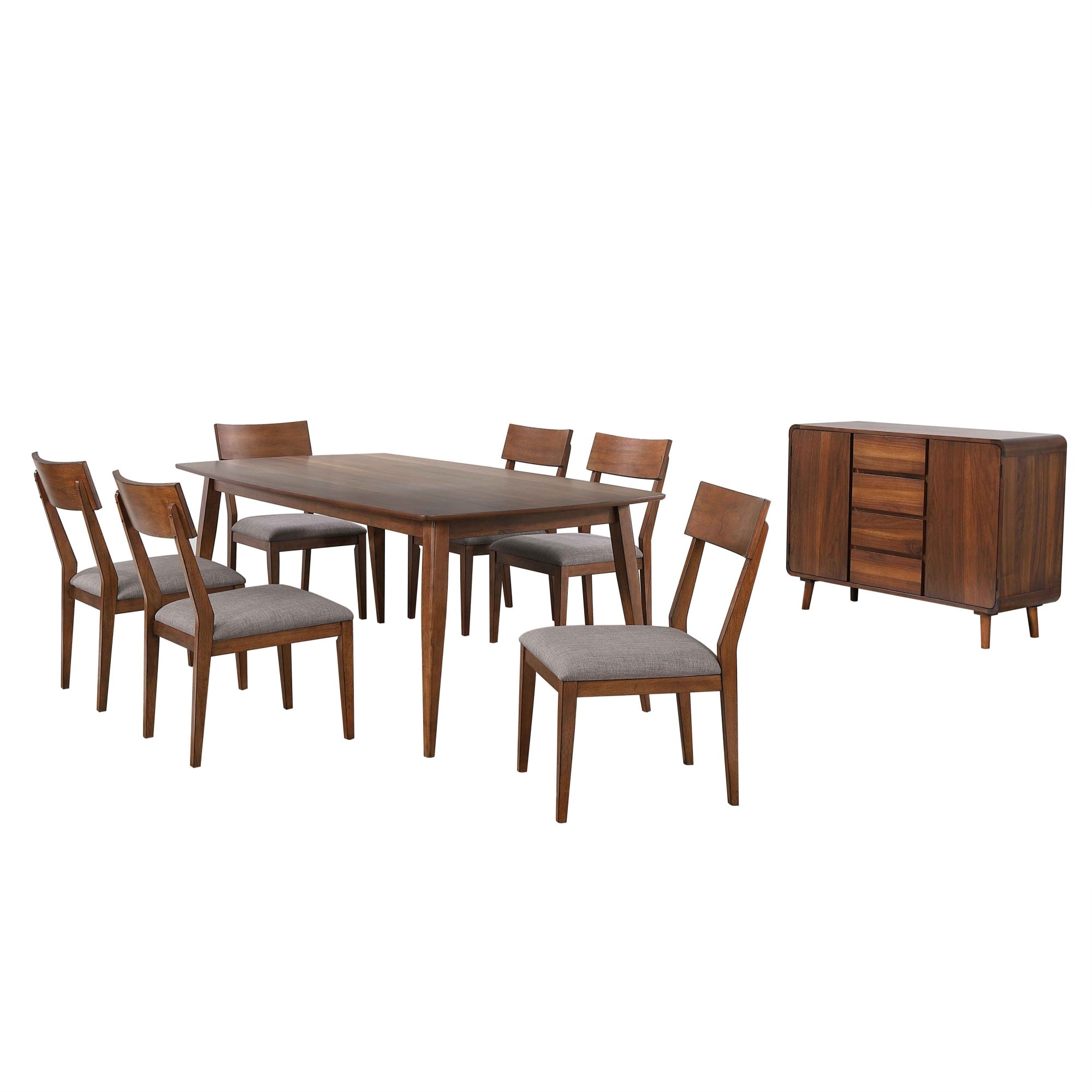 Sunset Trading Mid Century 8 Piece 78 Rectangular Dining Table Set | Padded Performance Fabric Seats | Server | Seats 6