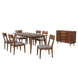 Sunset Trading Mid Century 8 Piece 78 Rectangular Dining Table Set | Padded Performance Fabric Seats | Server | Seats 6