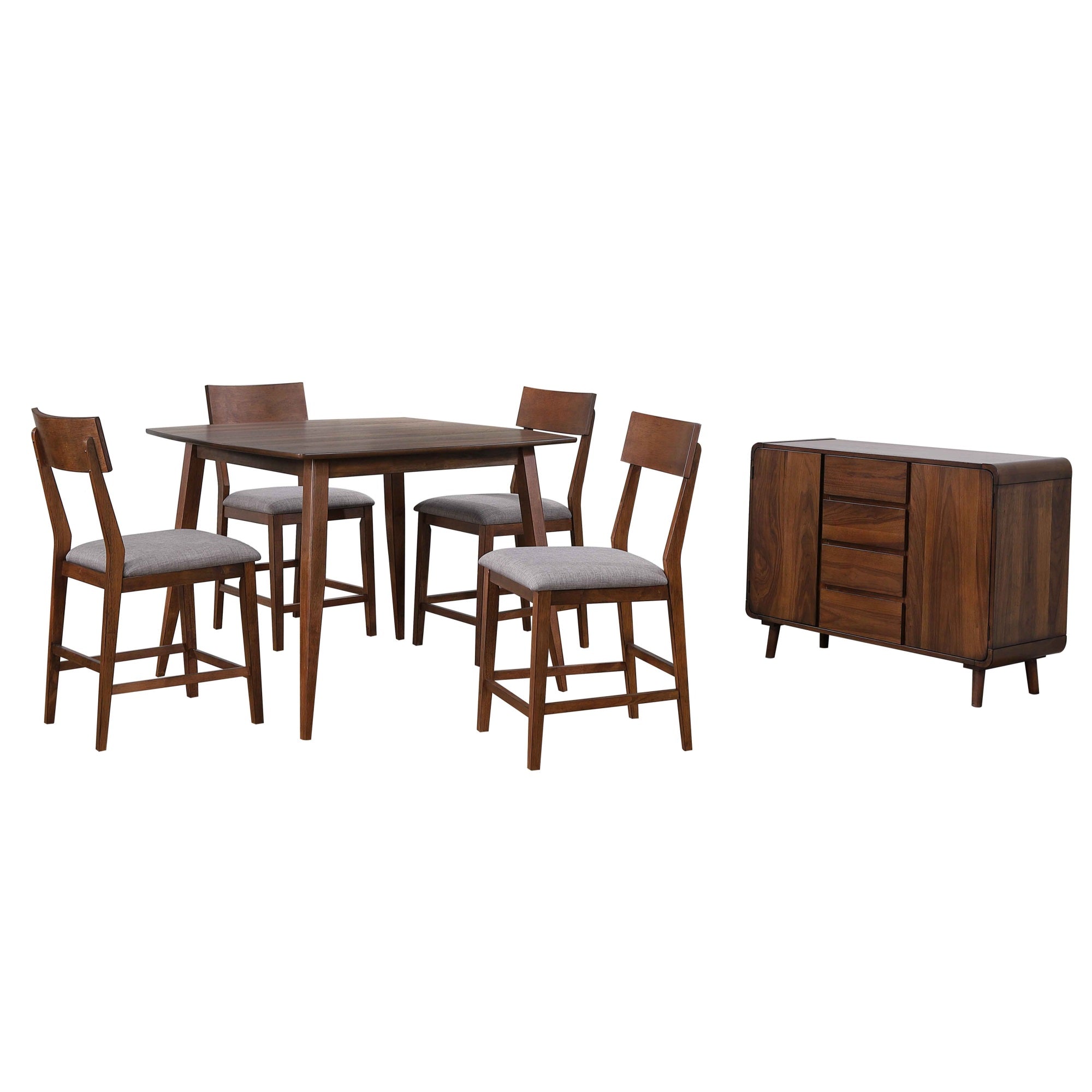 Sunset Trading Mid Century 6 Piece 48 Square Counter Height Pub Table Dining Set | Padded Performance Fabric Seats | Server |