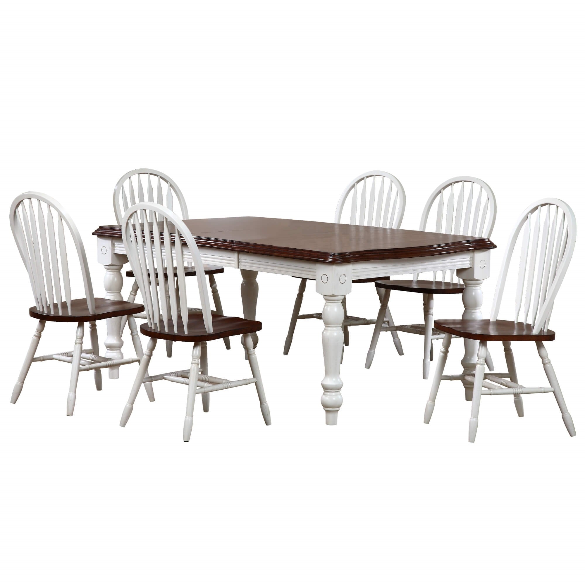 Sunset Trading Andrews 7 Piece 72 Rectangular Extendable Dining Set With Arrowback Chairs | Antique White And Chestnut Brown |
