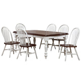 Sunset Trading Andrews 7 Piece 72 Rectangular Extendable Dining Set With Arrowback Chairs | Antique White And Chestnut Brown |
