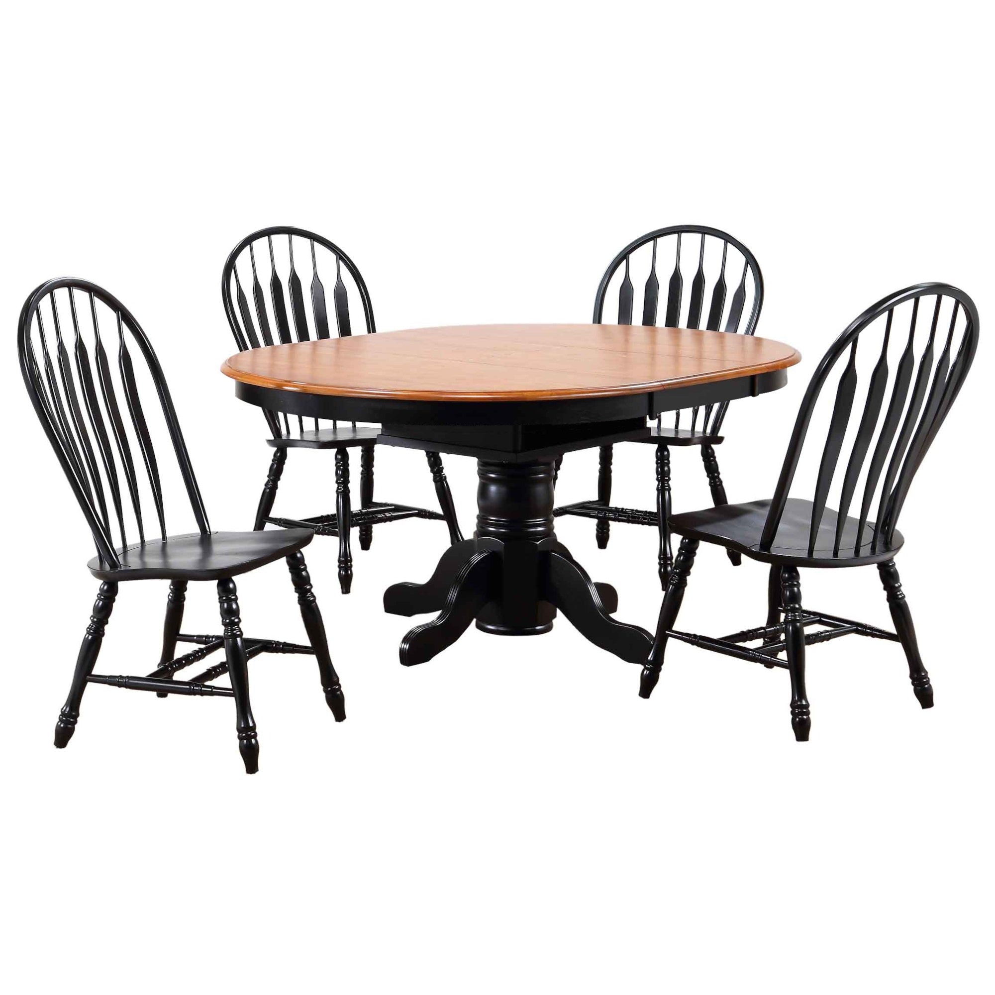 Sunset Trading Black Cherry Selections 5 Piece 66 Oval Extendable Pedestal Dining Set | Butterfly Leaf Table | 4 Comfort Back