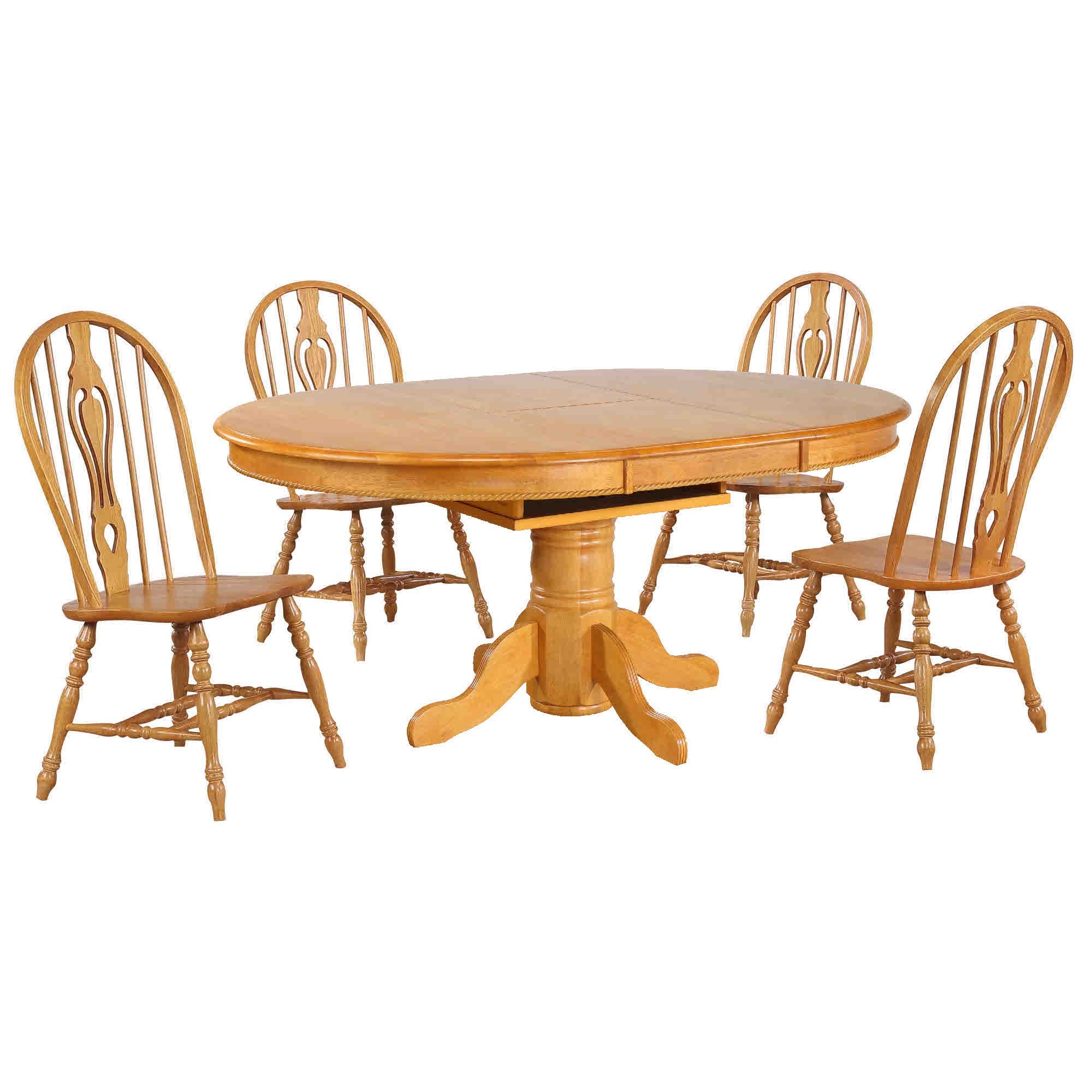Sunset Trading Oak Selections 5 Piece 48 Round To 66 Oval Extendable Dining Set With 4 Keyhole Chairs | Butterfly Leaf Pedes