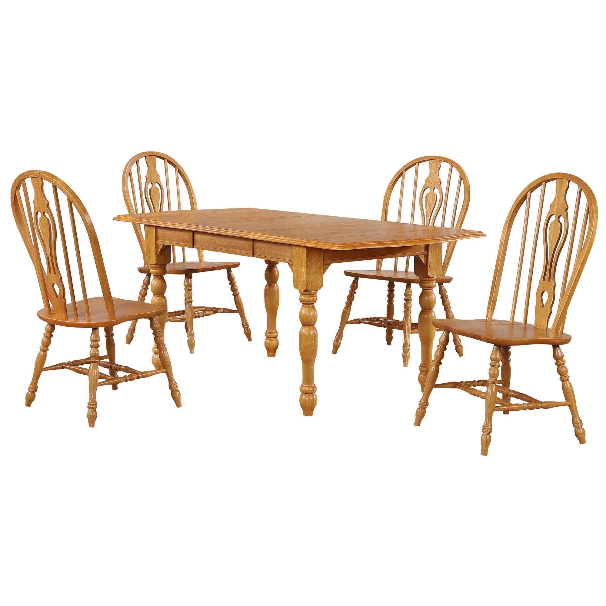 Sunset Trading Oak Selections 5 Piece 72 Rectangular Drop Leaf Extendable Dining Set | Keyhole Chairs | Seats 8