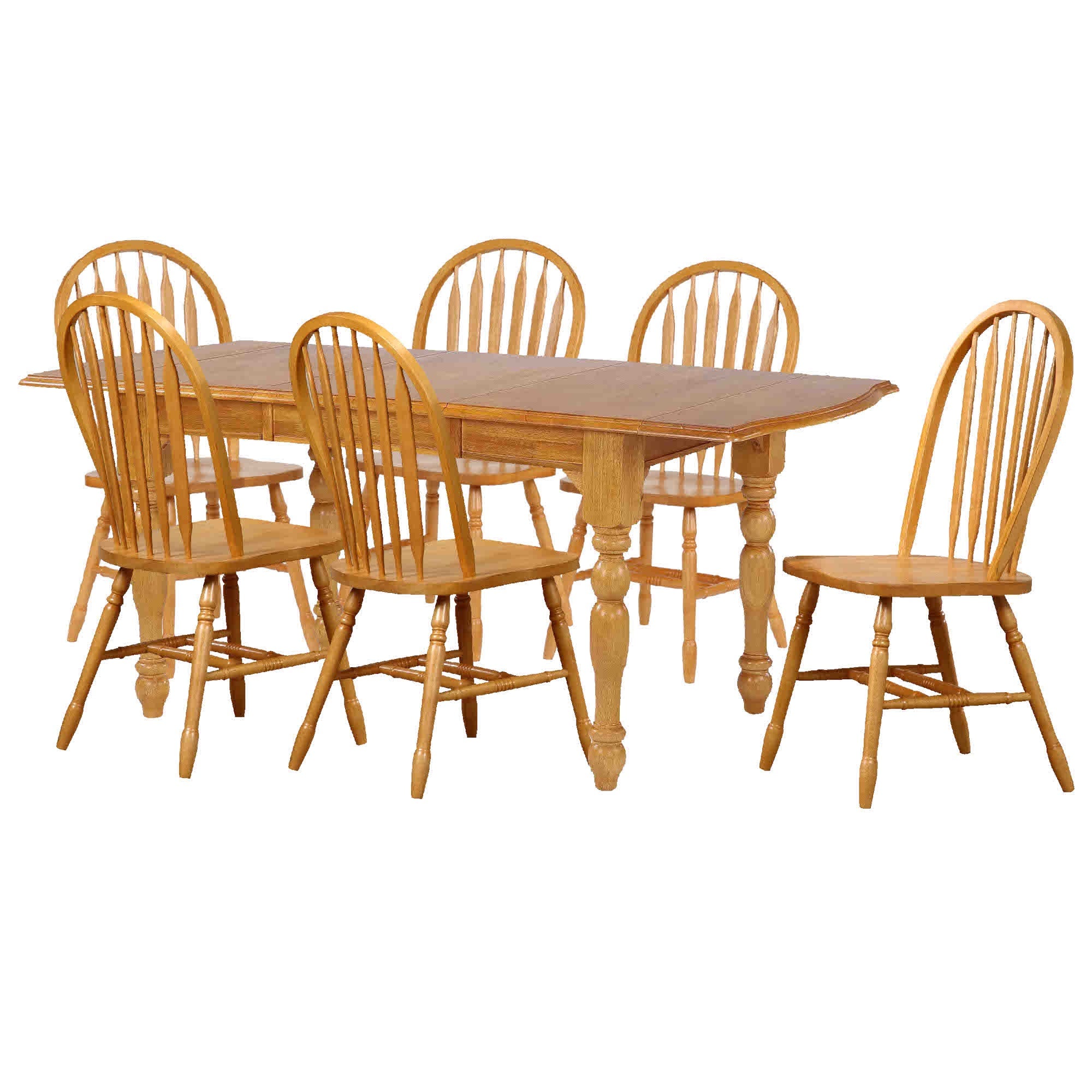 Sunset Trading Oak Selections 7 Piece 72 Rectangular Drop Leaf Extendable Dining Set | Arrowback Chairs | Light Oak | Seats 8