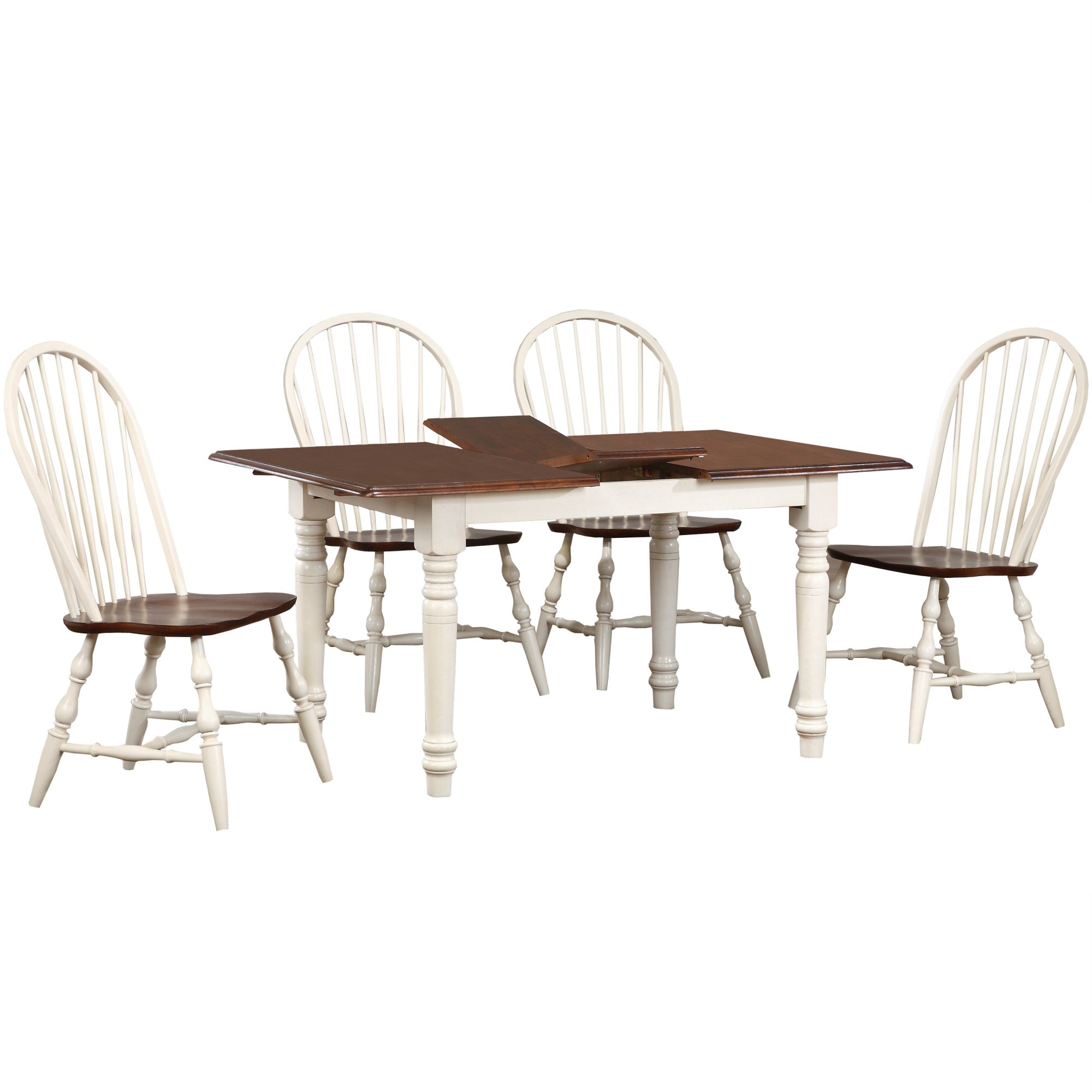 Sunset Trading Andrews 5 Piece 60 Rectangular Extendable Dining Set With 4 Windsor Spindleback Chairs | Butterfly Leaf Table |