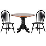 Sunset Trading Black Cherry Selections 3 Piece 42 Round Extendable Dining Set With 2 Black Arrowback Chairs | Drop Leaf Table