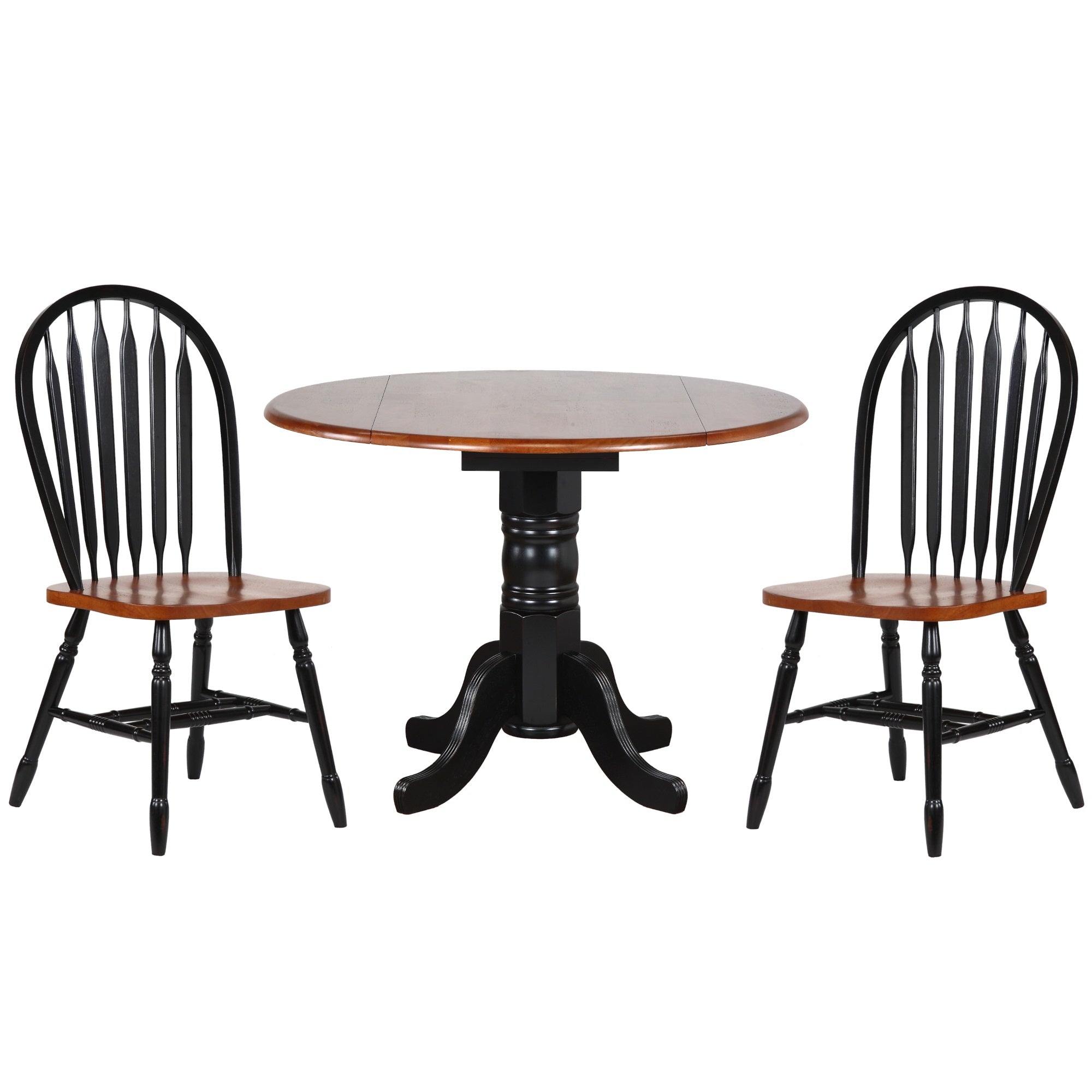 Sunset Trading Black Cherry Selections 3 Piece 42 Round Extendable Dining Set With 2 Arrowback Chairs | Drop Leaf Table | Seat