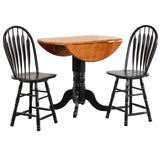 Sunset Trading Black Cherry Selections 3 Piece 42 Round Extendable Drop Leaf Pub Table Set With 2 Swivel Barstools | Counter H