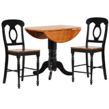 Sunset Trading Black Cherry Selections 3 Piece 42 Round Extendable Drop Leaf Pub Table Set With 2 Napoleon Stools| Counter Hei