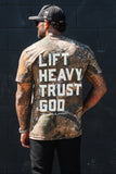Lift Heavy. Trust God. - Realtree Premium Camo Tee