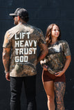 Lift Heavy. Trust God. - Realtree Premium Camo Tee