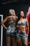 Women's High-Waisted Seamless Front Compression Training Shorts | Pew Pew Paisley