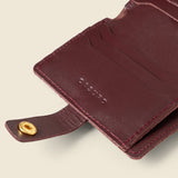 Leather Bifold Wallet with Snap & Key Ring - Burgundy