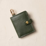 Leather Bifold Wallet with Snap & Key Ring - Olive