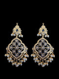 DJET89 Mehru Jadau chandbali earrings tika in sapphire pearls ( READY TO SHIP )